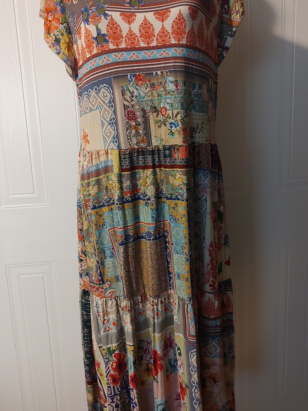 JOHNNY WAS Anika Patchwork Floral Tea Length Dress Sz Medium Orig $225 - Picture 3 of 10